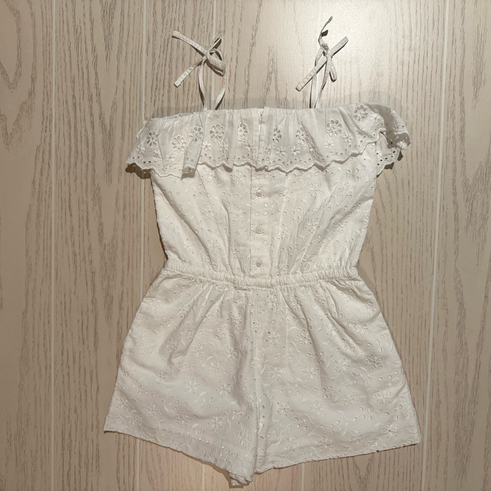 Polo Ralph Lauren Girls White Eyelet Romper Preppy Casual Size 6 NWT